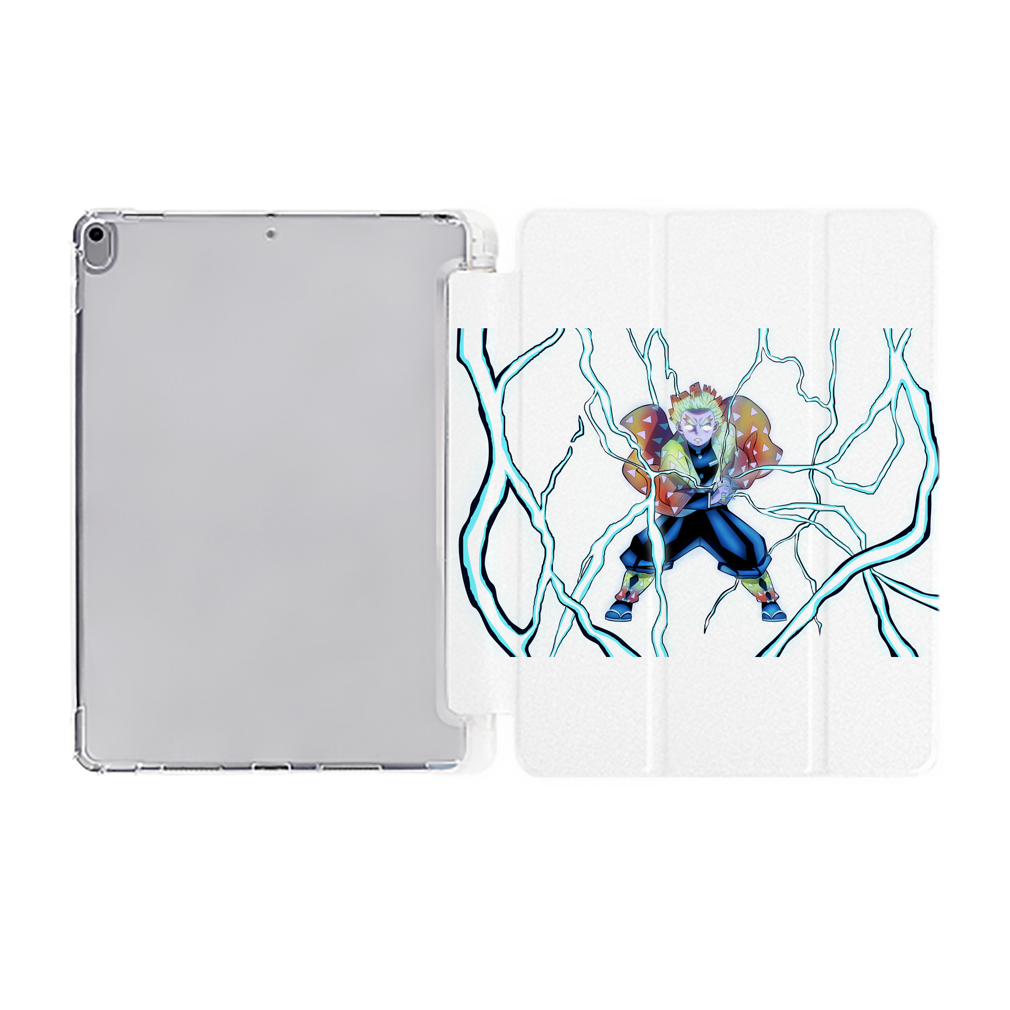 （画像用） 鬼滅の刃（きめつのやいば）我妻 善逸／あがつま ぜんいつ Agatsuma Zenitsu IPad ケース ペン収納付き 三つ折りスタンド PUレザー×シリコン 対応機種9.5/10.5/10.9インチ